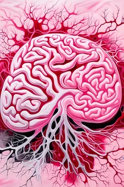 brain painting pink and white neurons