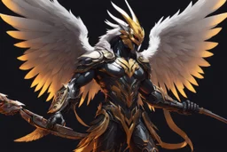 grendel in 8k solo leveling shadow artstyle, ra them, neon effect, big white wings, feathers, full body, apocalypse, intricate details, highly detailed, high details, detailed portrait, masterpiece,ultra detailed, ultra quality