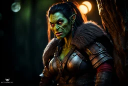 Fearsome female Orc, Frightening, Fangs, Cinematic lighting, Volumetric lighting, Epic composition, Photorealism, Bokeh blur, Very high detail, Sony Alpha α7, ISO1900, Character design, Unreal Engine, Octane render, HDR, Subsurface scattering