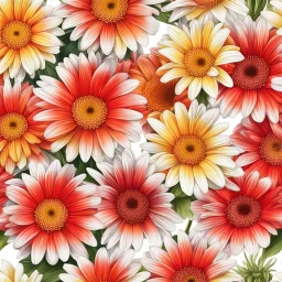 gerbera daisy flower on white background, illustration, seamless tileable pattern