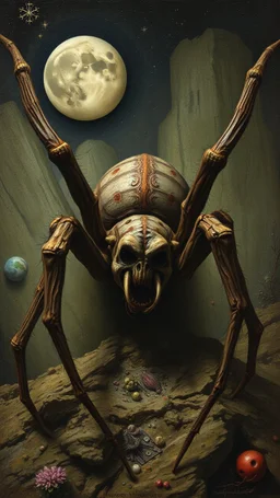 Hieronymus Bosch style nightmares ,a spider playing