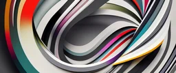 Digital generated image of abstract multi coloured curved shape with striped pattern against grey background.