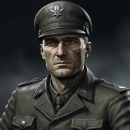 German ww2 late twenties with stubble tank commander in grey uniform realistic digital art grimdark