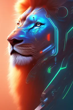 lion cyborg, matrix style, Tron