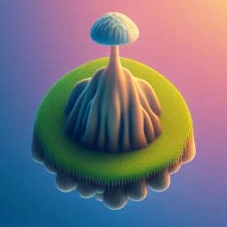 100mm photo of isometric floating island in the sky, surreal mushroom with jewels, intricate, high detail, behance, microworlds smooth, macro sharp focus, centered