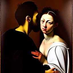 portrait of a male and a beatiful female Caravaggio style