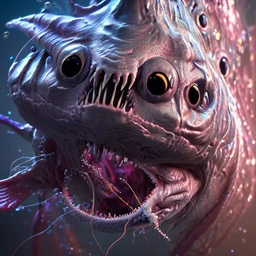 fluid ink angler fish creature, unreal engine 5, 8k resolution, photorealistic, ultra detailed