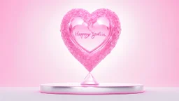Un cautivador render en 3D de un corazón de cristal rosa brillante suspendido dentro del texto estilizado "Feliz Día Yoselin". El corazón está intrincadamente detallado, con una textura sutil que agrega profundidad y realismo. El texto es atrevido y moderno, con un toque de elegancia. El ambiente general de la imagen es romántico y futurista, con un toque de misterio