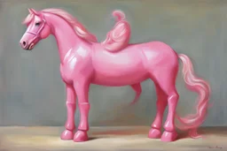 Big pink plastic toy horse.19th painting