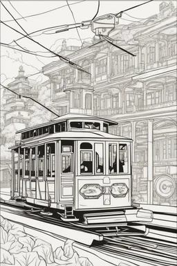 coloring page for kids, cable car, thick outline, low details, no shading, no color