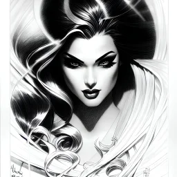 black and white, cinematic view, perfectly centered, stunningly beautiful femme fatale, glamour pose, pencil inked drawing, hyper detailed, epic, award winning, masterpiece, ross tran, jim lee, john romita