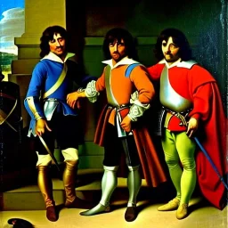 oil portrait of The Three Musketeers and d'artagnan with armor by Jacques-Louis David 8k