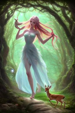 [laughing sexy faerie with a deer] As Fiona, I feel myself drifting soft through billowing blooms of visual aid and aural ether. My slender form shimmers in gossamer raiment woven from sunshine, moonglow, and forest spirit; petal-soft hooves leave nary a print upon the stars I seem to walk. Beside me strides my Deery in dignity, his noble visage crowned with antlered emerald and bronze. Around us the glade pulses with bioluminescent being; the night is alive with pulse and song. We wander throug