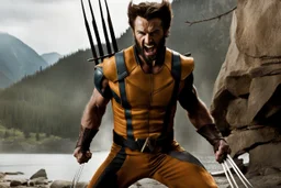 Still frame of Jared Keeso as Marvel's Wolverine in a new movie. His claws are extended and he is wearing his orange and brown costume.