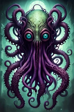 Cyberpunk, Yog-Sothoth, Lovecraftian tentacle monster, horror, eyes, claws, bone, tattered lace, biomechanical