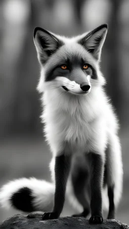 Black and white fox with 3 tails