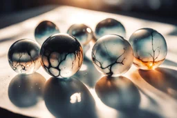 beautiful collection of glass balls, melting watercolor and black ink outlines on wet paper, soft, shading strokes, in sunshine, ethereal, otherwordly, cinematic postprocessing, bokeh, dof