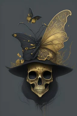 witch with gold skull nand black butterflyand glodhat
