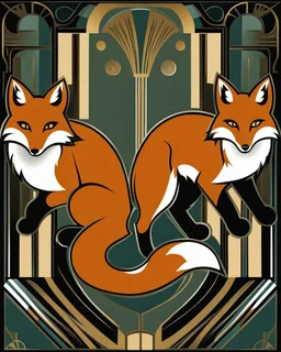 Drawing of two art deco foxes ultra quality