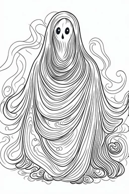 Ghost. Outline, sketch style, only use outline, mandala style, clean line art, white background, no shadows, no clear wall, coloring page.