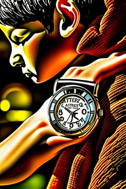 a boy with the timex stopped watch on wrist