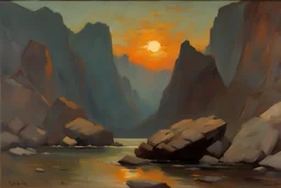 Night, rocks, mountains, very epic, wilfrid de glehn and rodolphe wytsman and jenny montigny impressionism paintings