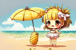 cute pineapple chibi girl at the beach