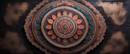 Hyper Realistic Beautiful detailed Mandala art on a dark rustic wall