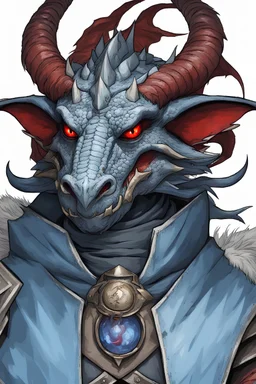 blue dragonborn sorcerer with red eyes