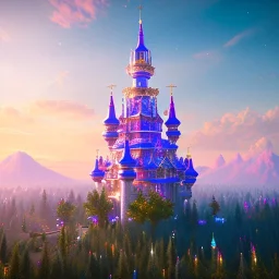 Blue cristal tower in a flowery countryside, glitter pink in a galactic ambiance, delicate colors in the foreground, full of details, smooth, light effect，vaporwave colorful, smooth, extremely sharp detail, finely tuned detail, ultra high definition, 8 k, unreal engine 5, ultra sharp focus