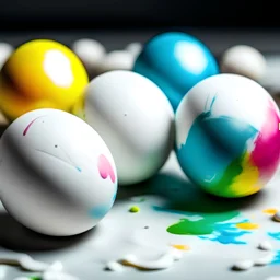 White balls with colors painted on them
