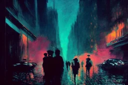 cars, city, steet, city lights, people, mist, edouard manet and claude monet painting