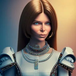 anna wintour with dark brown hair in a ponytail, blue eyes, happy, lego, steampunk