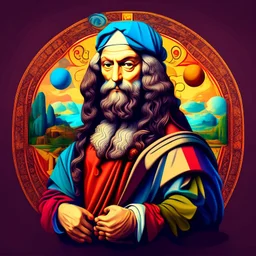 Cartoon Leonardo Da Vinci full body pop art 4k