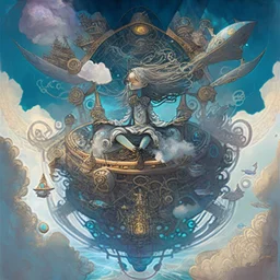 a girl, of a skilled spellcaster, sitting on a throne-like seat, surrounded by pulsating arcane symbols and intricate controls, ((on the deck)) of a majestic ((((flying)))) ((Spelljammer)) ((sailing ship floating on misty clouds in the sky)), navigating through a dreamlike realm of levitating islands and otherworldly landscapes. Positioned on the ship's deck, radiant colors, magical energy flowing from the spellcaster's hands, fueling the ship's flight. digital art, anime