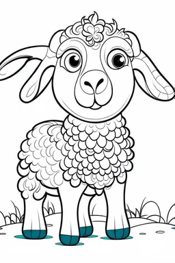 Generate A pixar style lamb for coloing book, monochromatic outlines