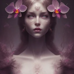 fae, sidhe, ominous, nature, orchids, dnd character portrait, intricate, oil on canvas, insanely detailed, 16k resolution, retroanime style, perfect eyes, round pupil, cinematic smooth, intricate detail , soft smooth lighting, soft pastel colors, painted Renaissance style