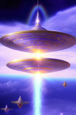 intergalactic very beautiful ufo rainbow futurist,mother ship pleiadien,crystal and light