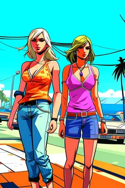 gta tarzı 2 kız 2D arkaplan biraz daha detaylı gta tarzı gta 6 tarzı daha detaylı ve renkli 2 kız gta 6 tarzı geniş açı kızlar gta 6 tarzı 3D farklı poz ve kıyafet farklı poz