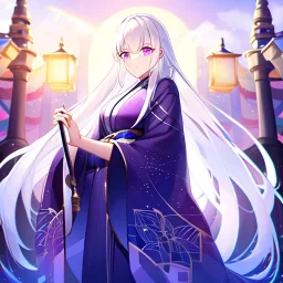 cat girl, masterpiece, best quality, volumetric lighting, detailed outfit, perfect eyes, white hair, purple eyes, long hair, kimono,