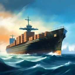 a giant cargo ship in sea, digital painting