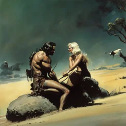 Frazetta man and a beautifull woman