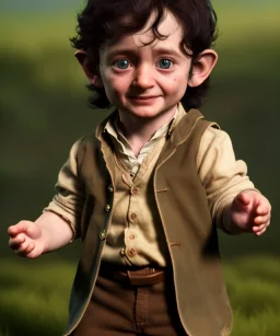 Frodo baggins toddler, full body, dramatic lighting, hyper realistic