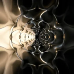 Mesmerizing abstract 3d visual, recursive Symmetrical structure of flowing translucent shapes, centered, soft aesthetic, negetive space.