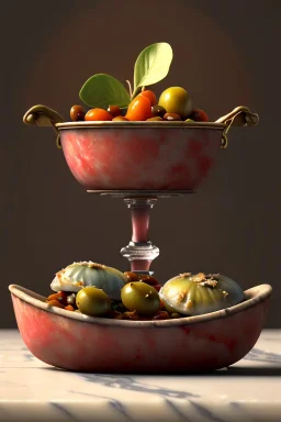 renaissance style still life Of Ravioli dish by with natural tomato, albahaca, olives, olive oil. moisture, art, natural, ornaments, marble, gold, high kitchen, smooth, gradient color background, unreal engine 5, ray tracing, RTX, lumen lighting, ultra detail, volumetric lighting, 3d.