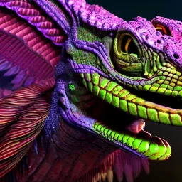 reptile like creature, wings, feathers, ultraviolet dimension, epic, big, beautiful, attractive, colourful, carnivore, deep colours, 8k resolution, dynamic lighting,ultra hyperdetailed, intricately detailed, Unreal Engine 5