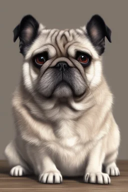 a serious looking old pug dog, super realistic ,8k quality