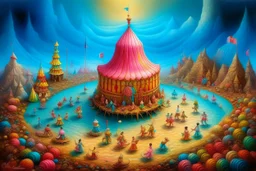 A tan mystical circus made out of candy painted by Ivan Aivazovsky