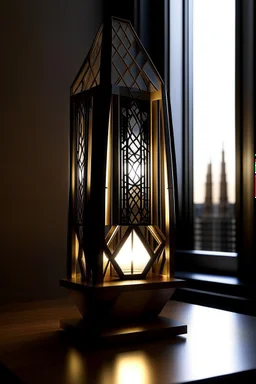 gaming table lamp inspired by dubai tower buliding architecture futuristic-modern stlye. geometric form