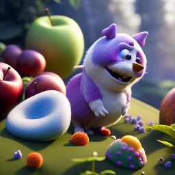 Play-Doh style, pixar style, volumetric summer garden environment and background, realistic painting of an apple, looking excited, detailed digital painting, extreme dense and fine fur, anime, ornate, colour-washed colors, elegant, small minutiae, tiny features, particulars, centered, smooth, sharp focus, renderman gofur render, 8k, uhd, detailed eyes, realistic shaded volumetric lighting, sunlight caustics, backlight, centered camera view